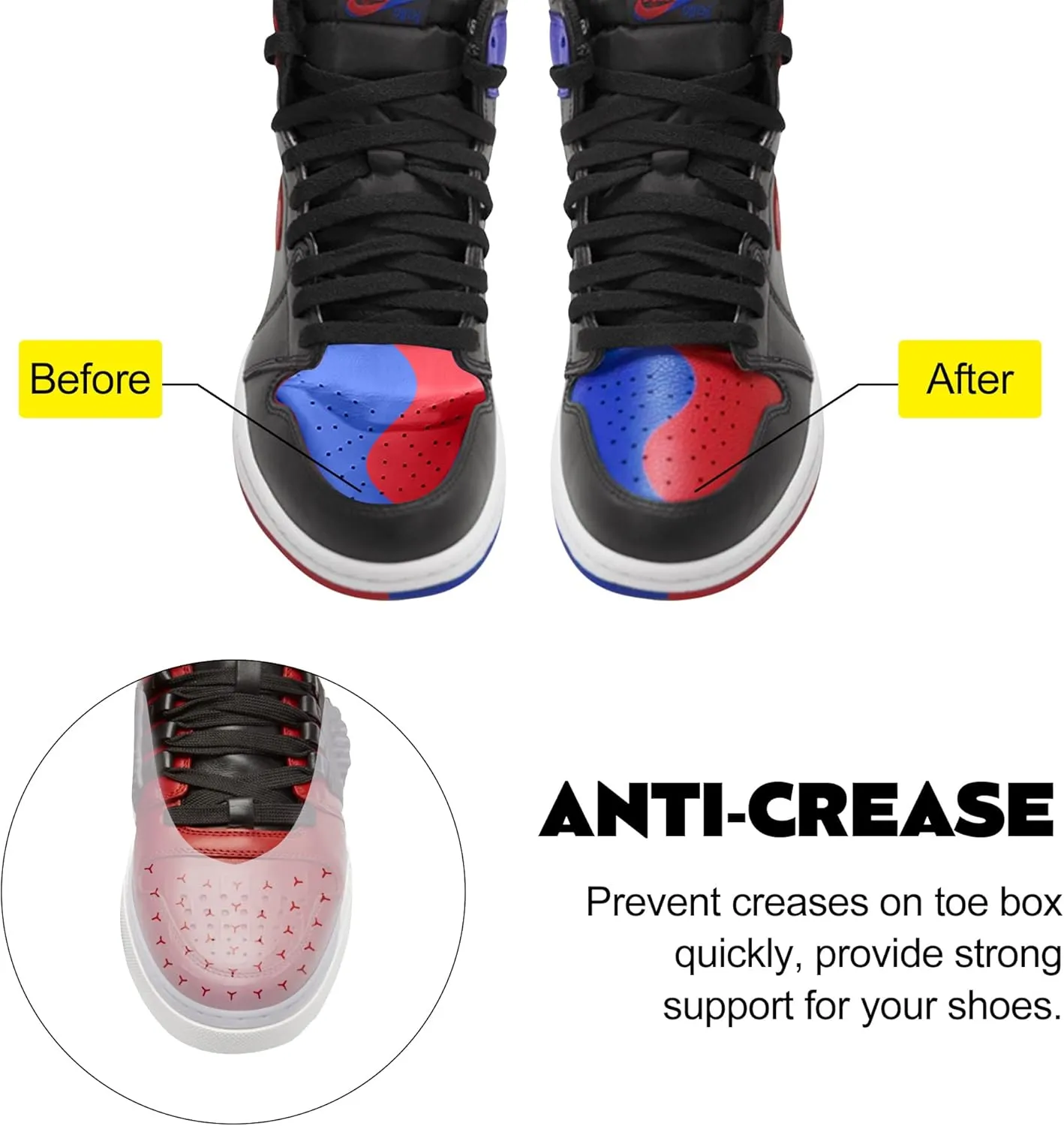 4 Pairs Shoe Boot Crease Preventers, Anti-Wrinkle Shoe Guards For Air Jordan Air Force, Shoe Creases Stoppers for Sneaker and Casual Shoes, for Women's US Size 5-9