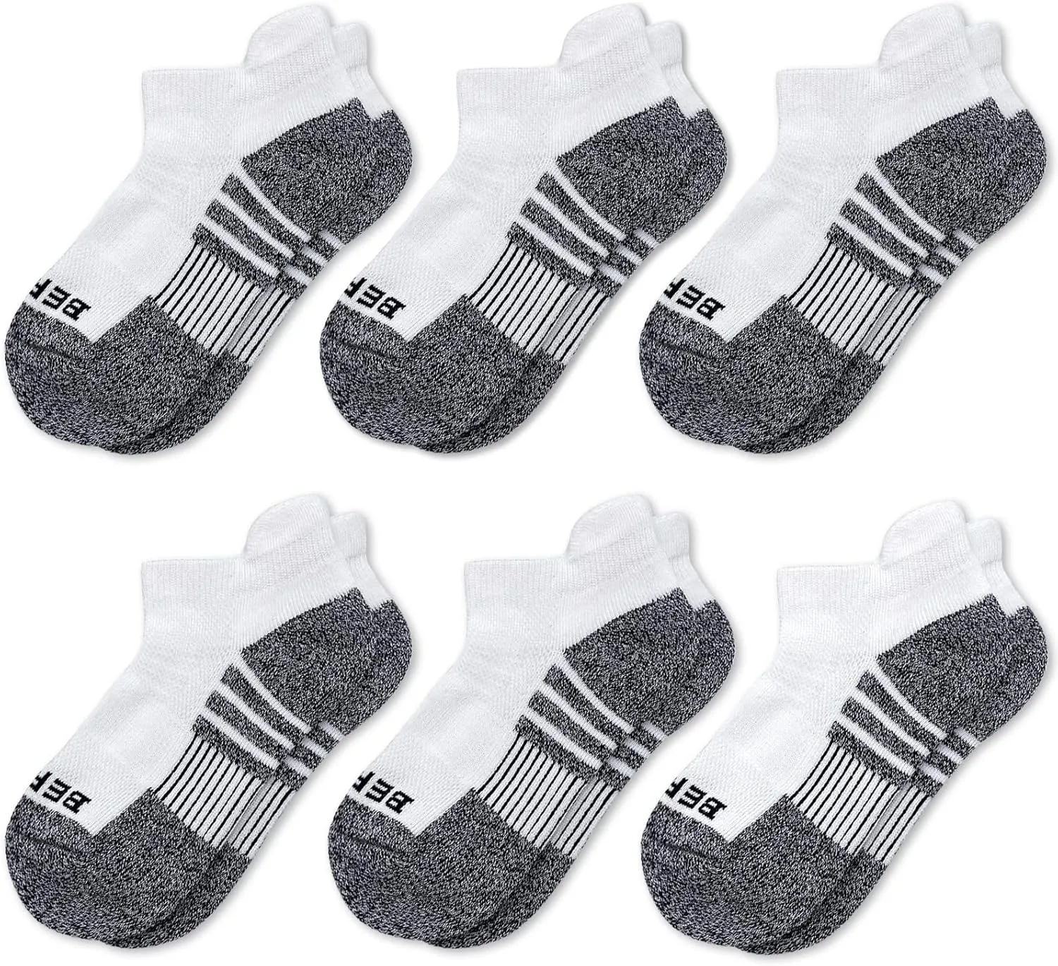 BERING Kids' Athletic Cushion Ankle Socks 6 Pairs Low Cut Heel Tab for Youth Big Boys Girls