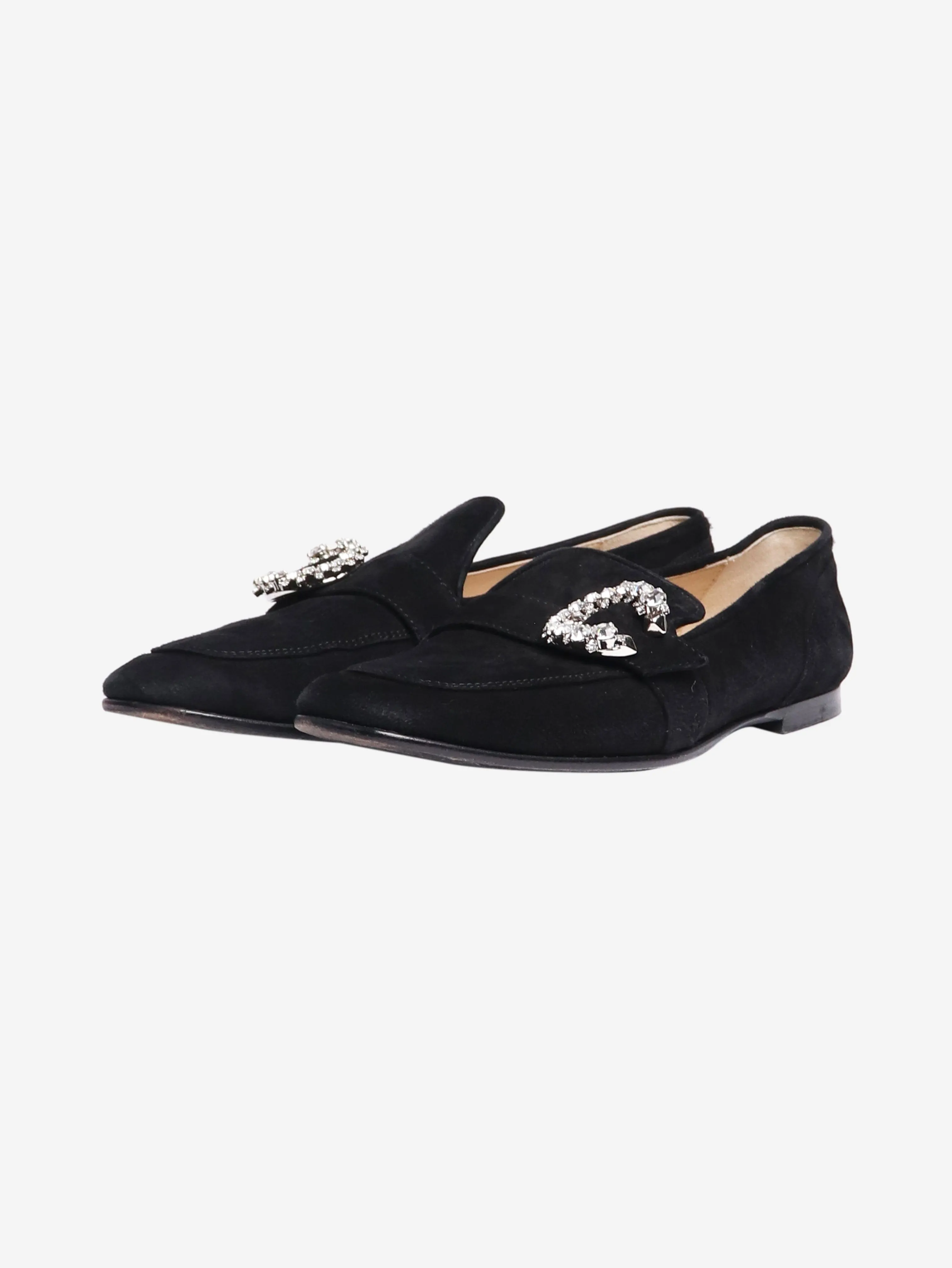 Black suede bejewelled loafers - size EU 37.5