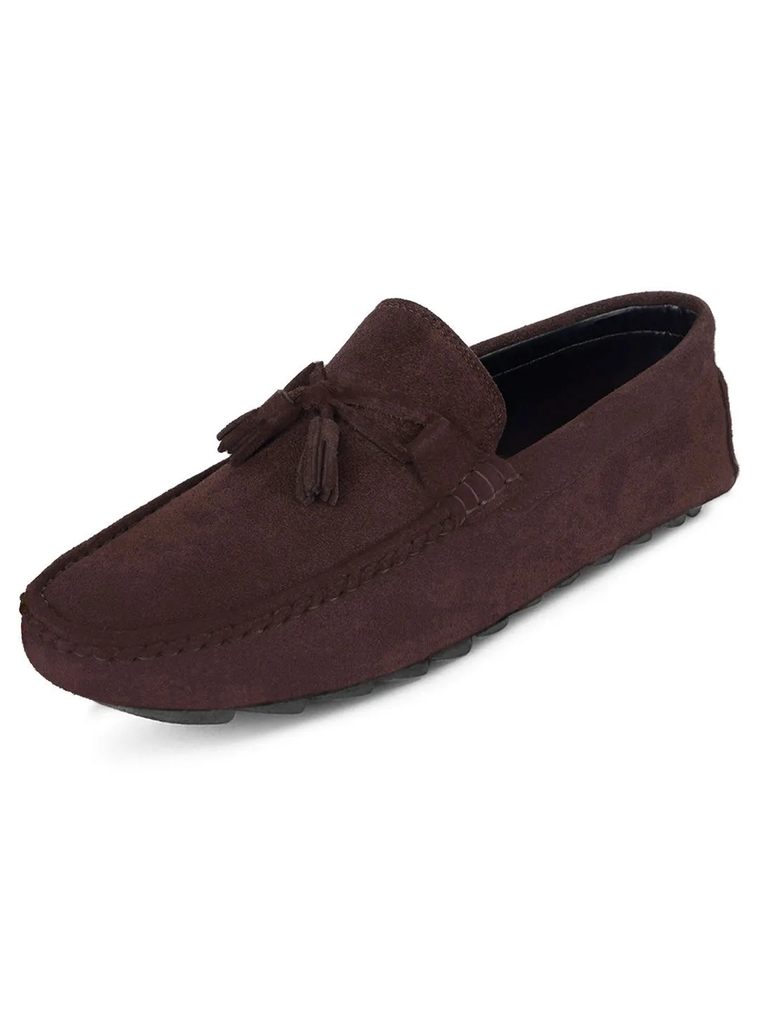 Brunette Brown Handmade Italian Suede Leather Penny Tassel Loafers