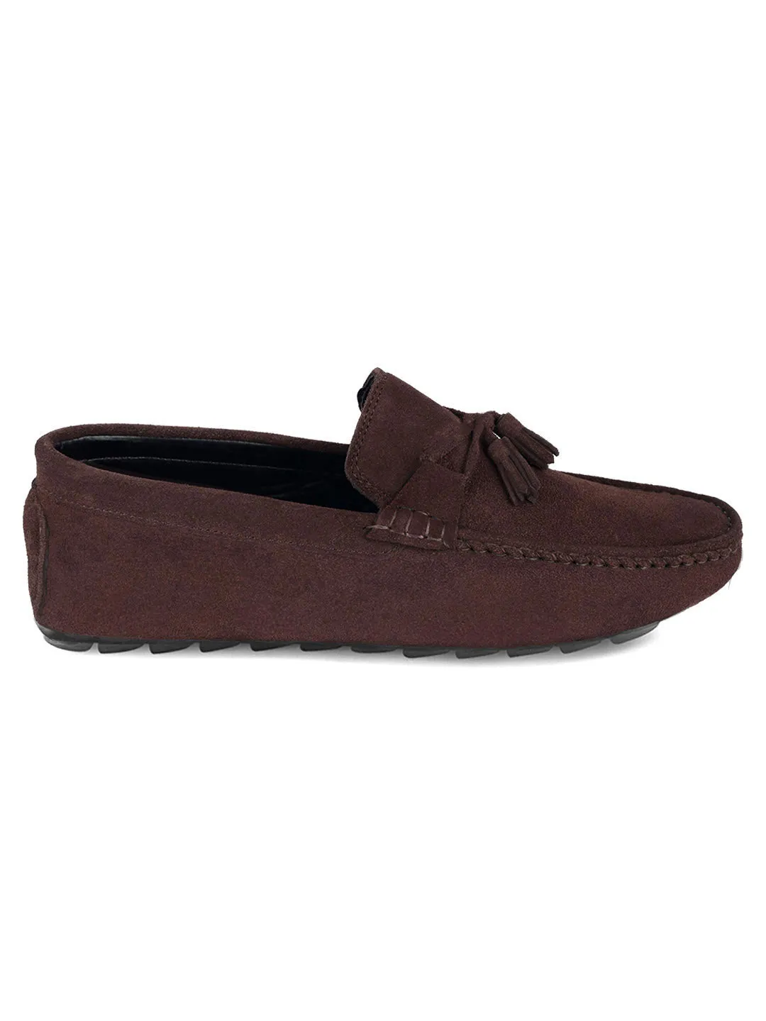 Brunette Brown Handmade Italian Suede Leather Penny Tassel Loafers