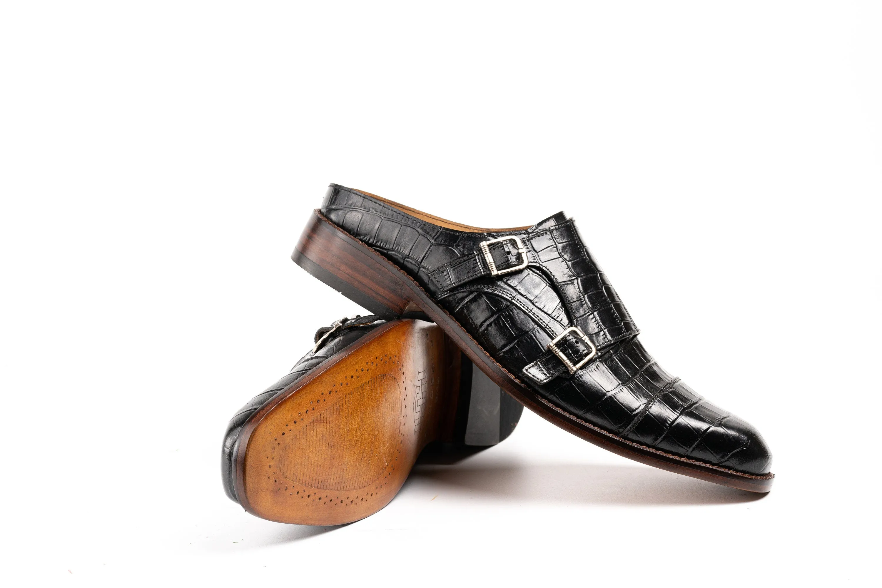 Double buckle Cap Toe monk backless Slip On Mule Custom Made-To-Order Shoes  Premium Quality Handmade