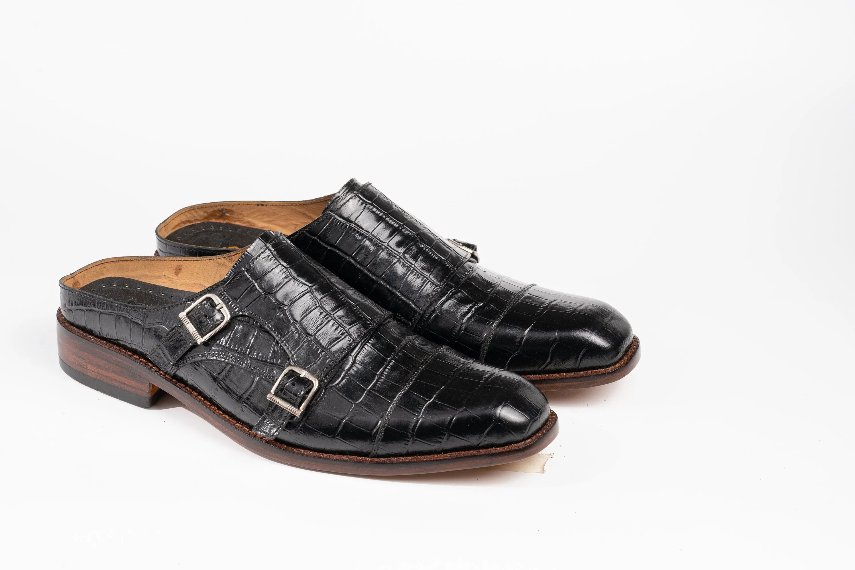 Double buckle Cap Toe monk backless Slip On Mule Custom Made-To-Order Shoes  Premium Quality Handmade
