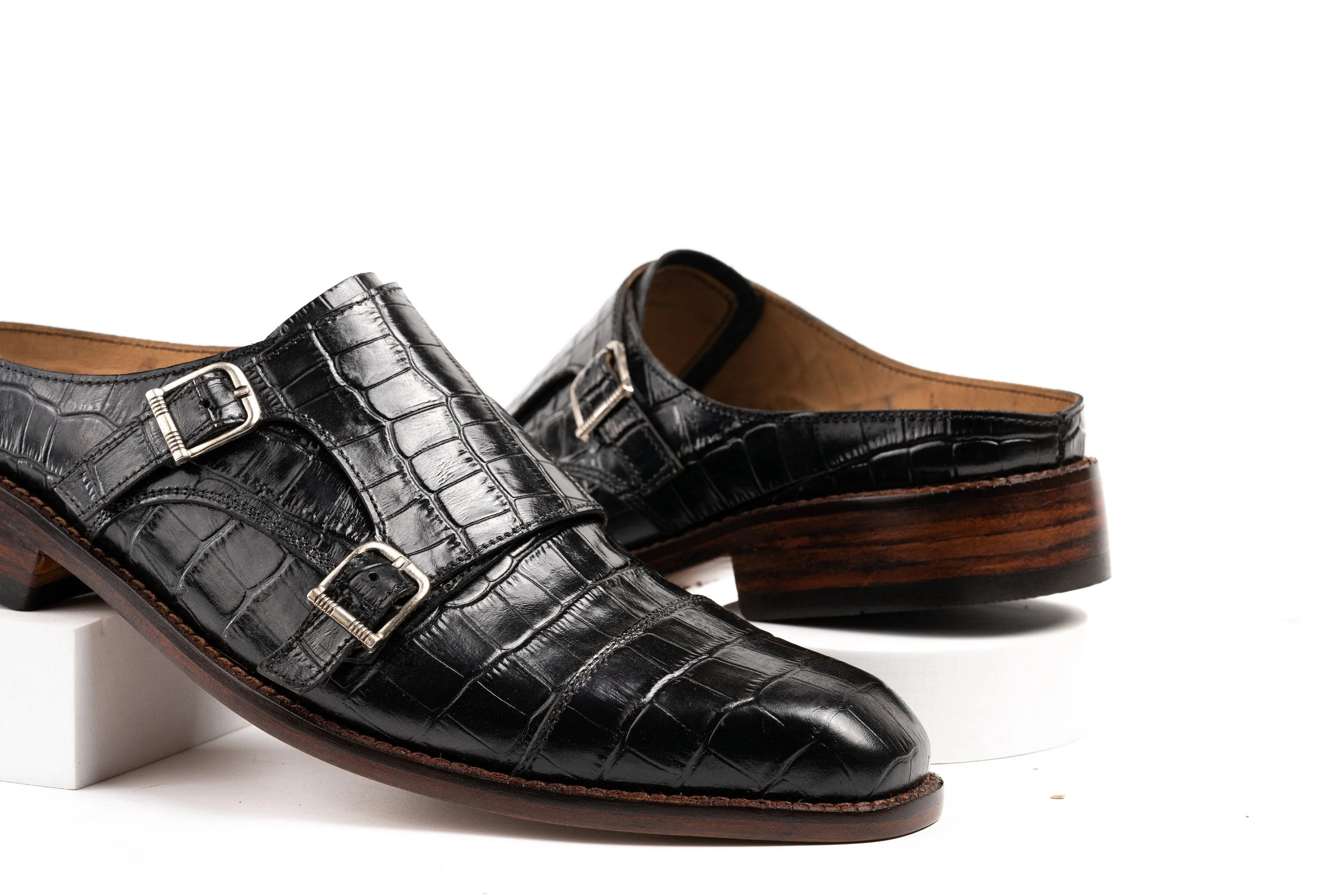 Double buckle Cap Toe monk backless Slip On Mule Custom Made-To-Order Shoes  Premium Quality Handmade