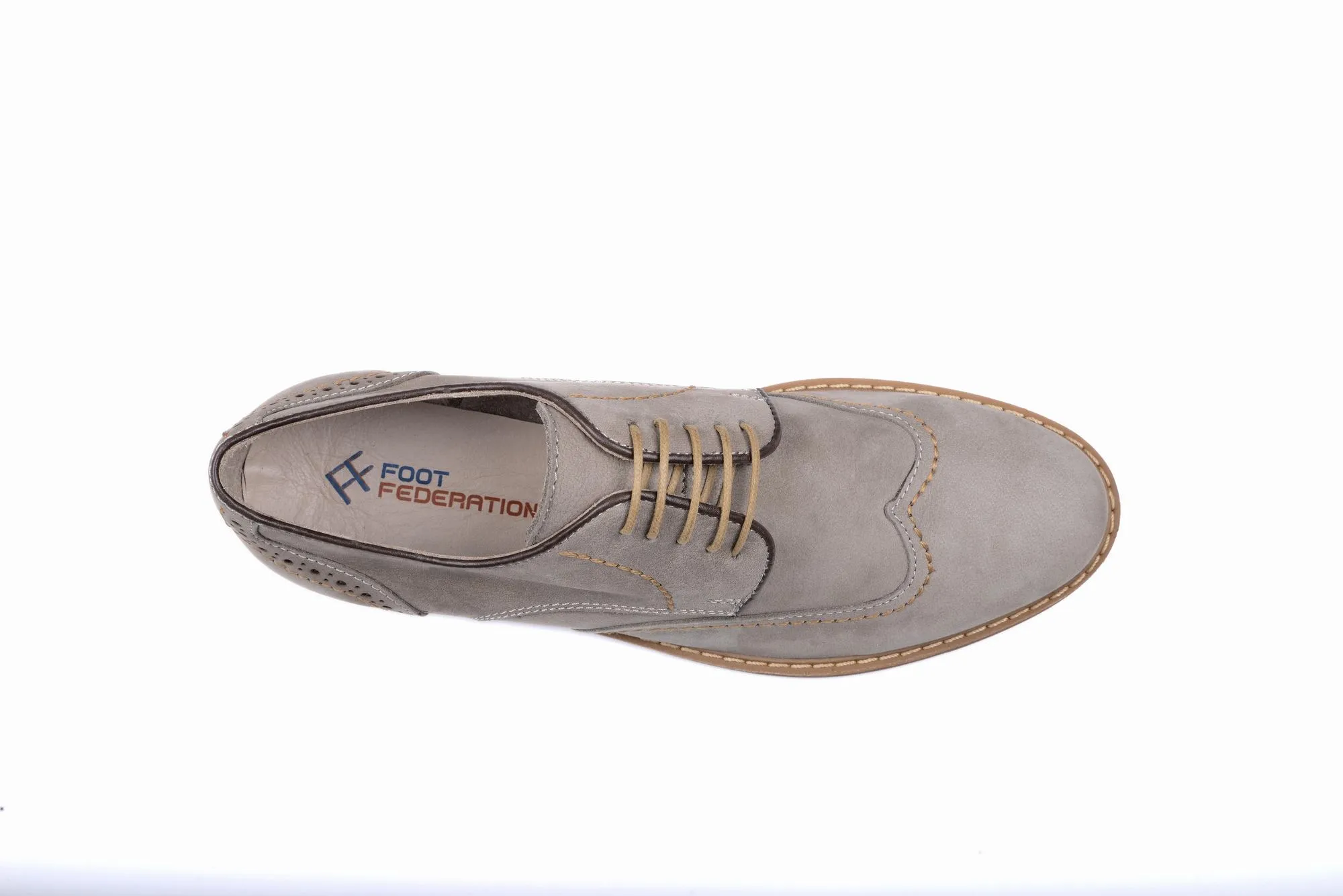 FOOT FEDERATION CITY DERBY WINGTIP MENS SHOE NUBUCK STONE GRAY