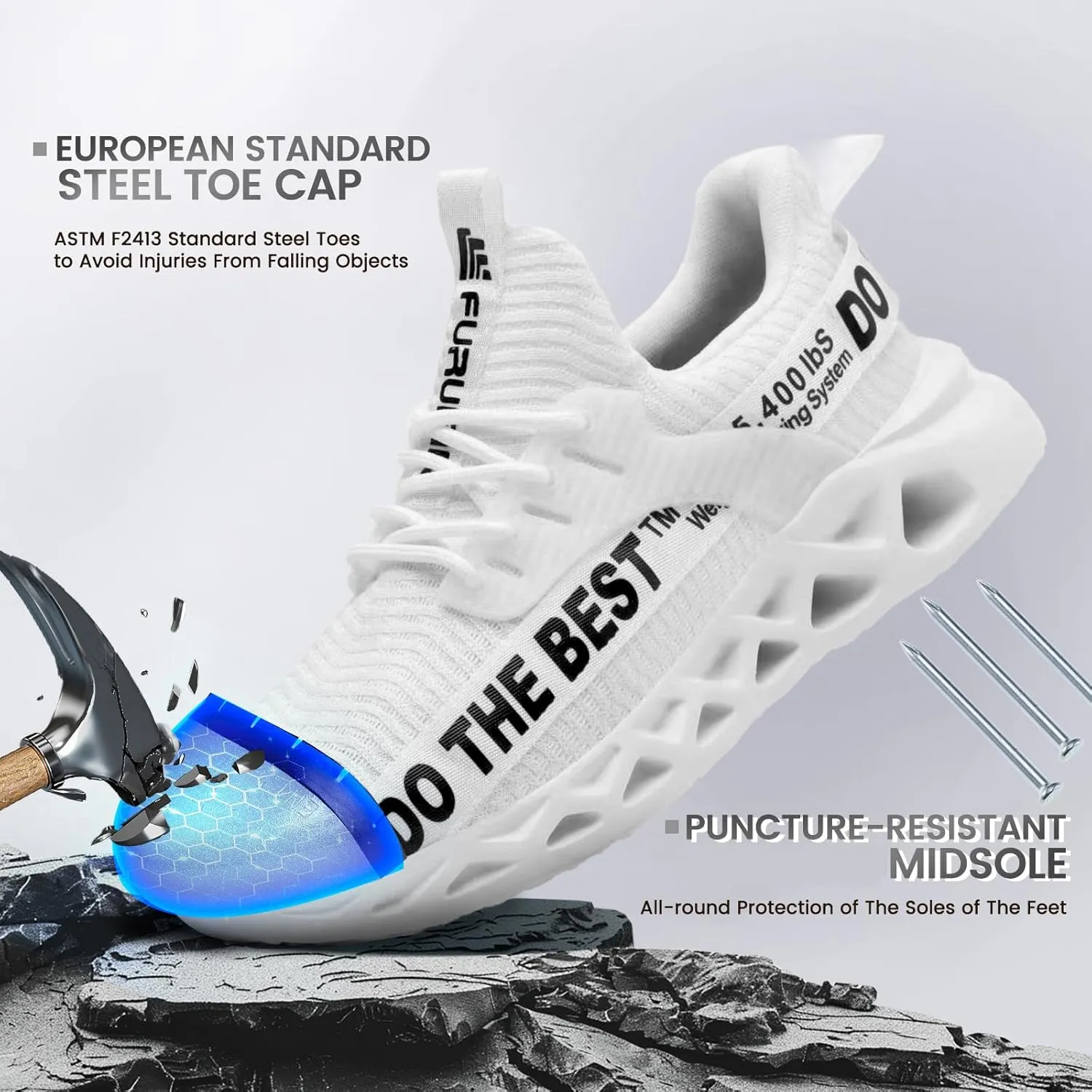 Furuian Steel Toe Sneakers for Men Women Lightweight Safety Shoes Comfortable Puncture Proof Slip On Indestructible Work Shoes