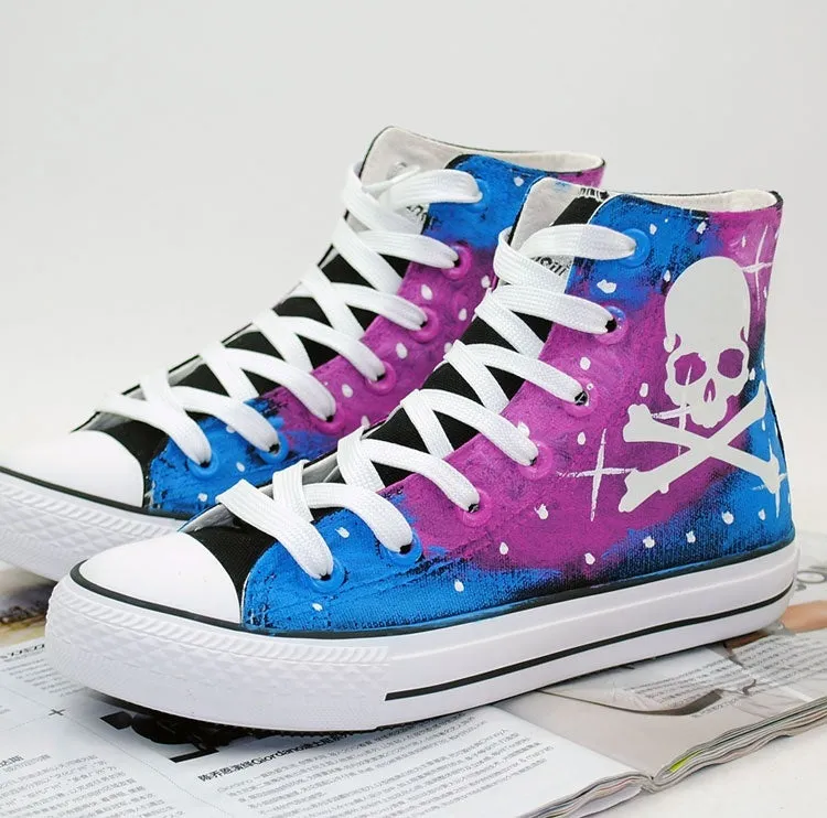 Galaxy Skull High Top Canvas Shoes Luminous Sneaker Sports Skull Shoes