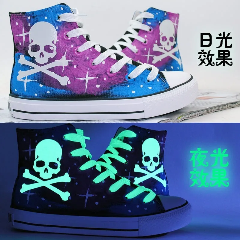 Galaxy Skull High Top Canvas Shoes Luminous Sneaker Sports Skull Shoes