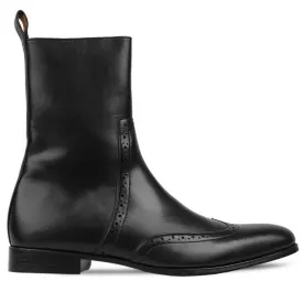 Handmade Customisable Calf Leather Black High Chelsea Boot For Men