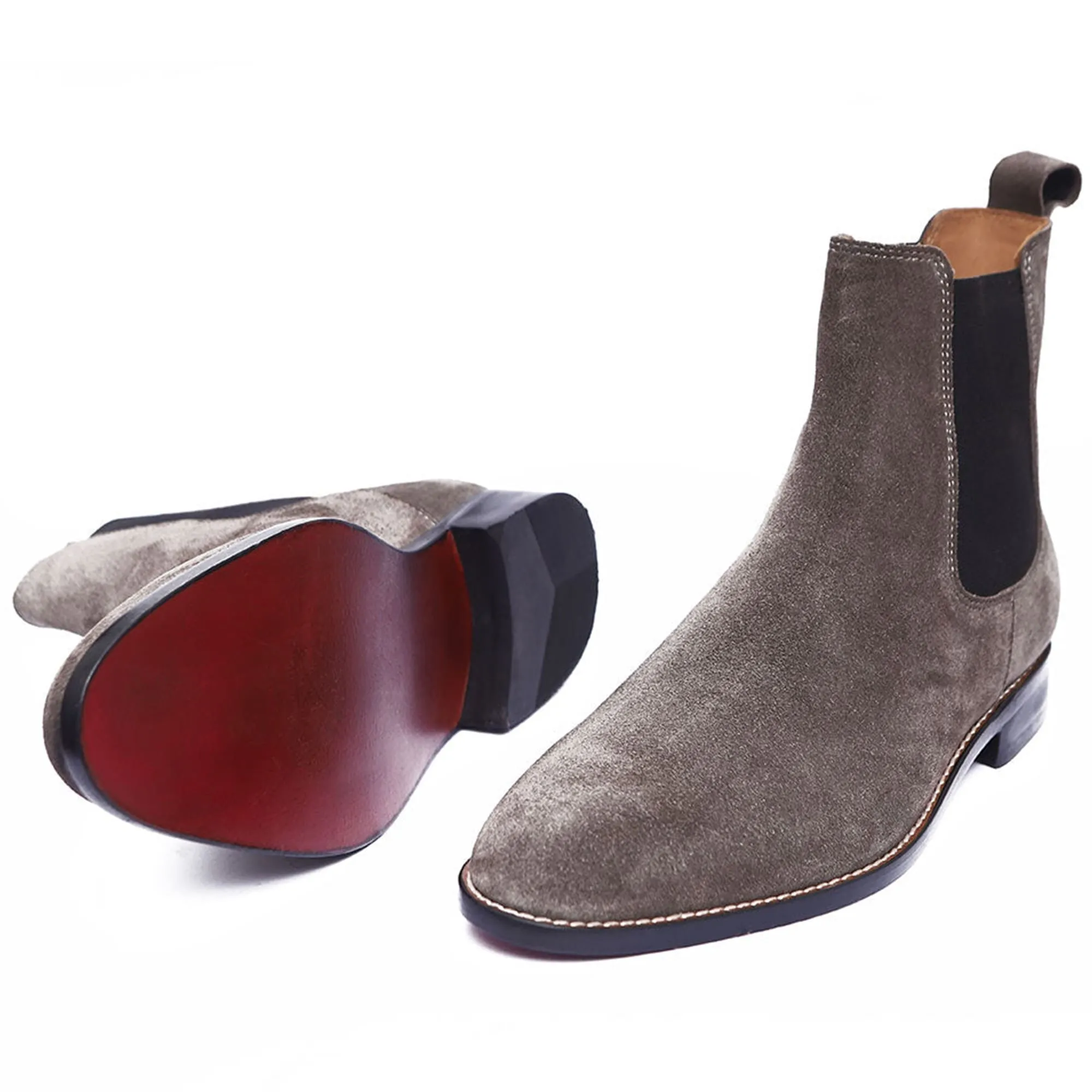 Handmade Customisable Gray Suede Leather Chelsea Boots For Men