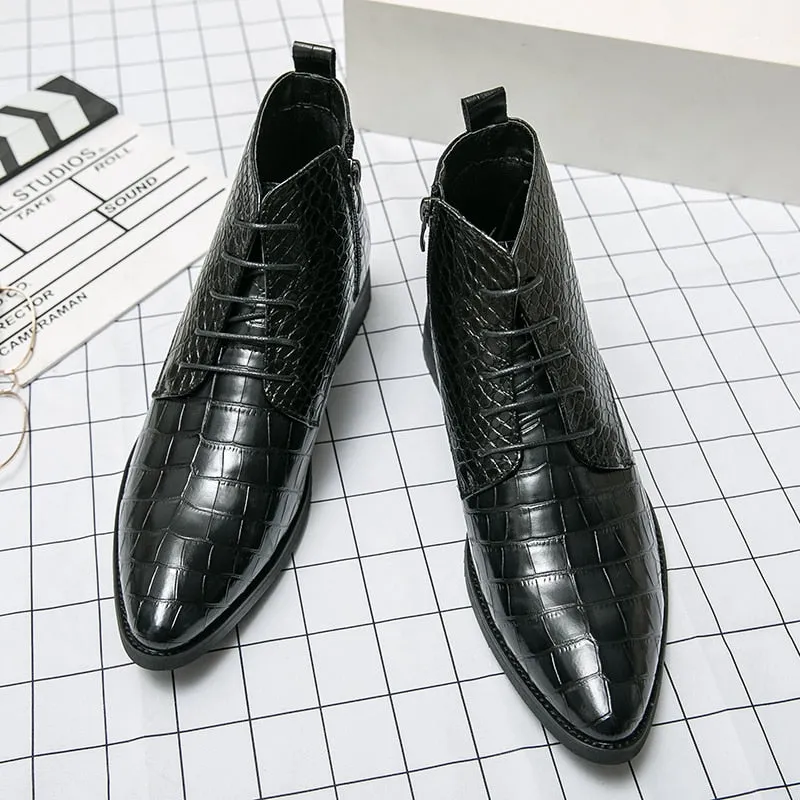 il Paviese - Patent Leather Ankle Boots for Men ( Alligator print zipper boots)