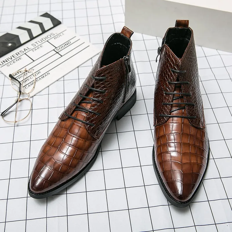 il Paviese - Patent Leather Ankle Boots for Men ( Alligator print zipper boots)