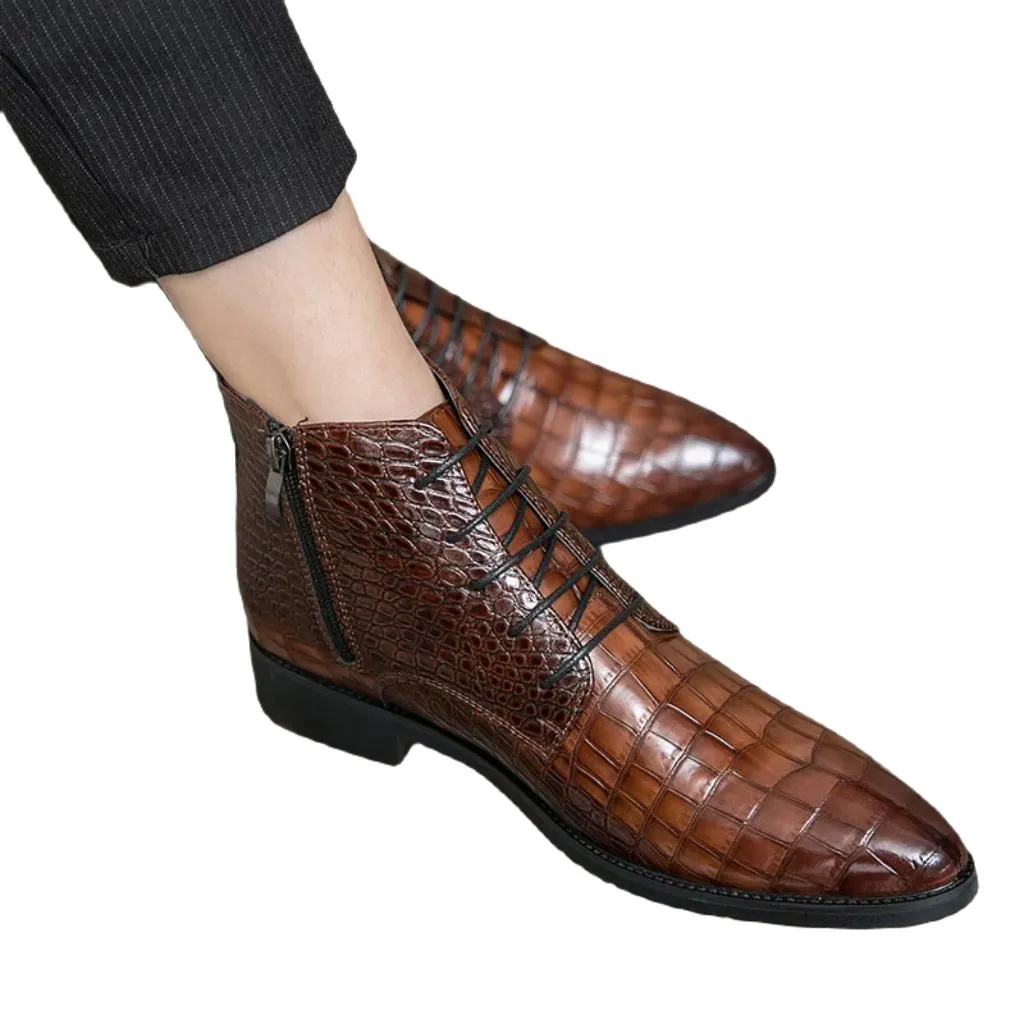 il Paviese - Patent Leather Ankle Boots for Men ( Alligator print zipper boots)