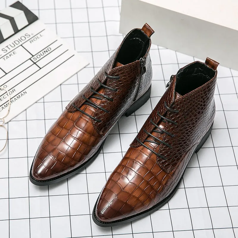 il Paviese - Patent Leather Ankle Boots for Men ( Alligator print zipper boots)