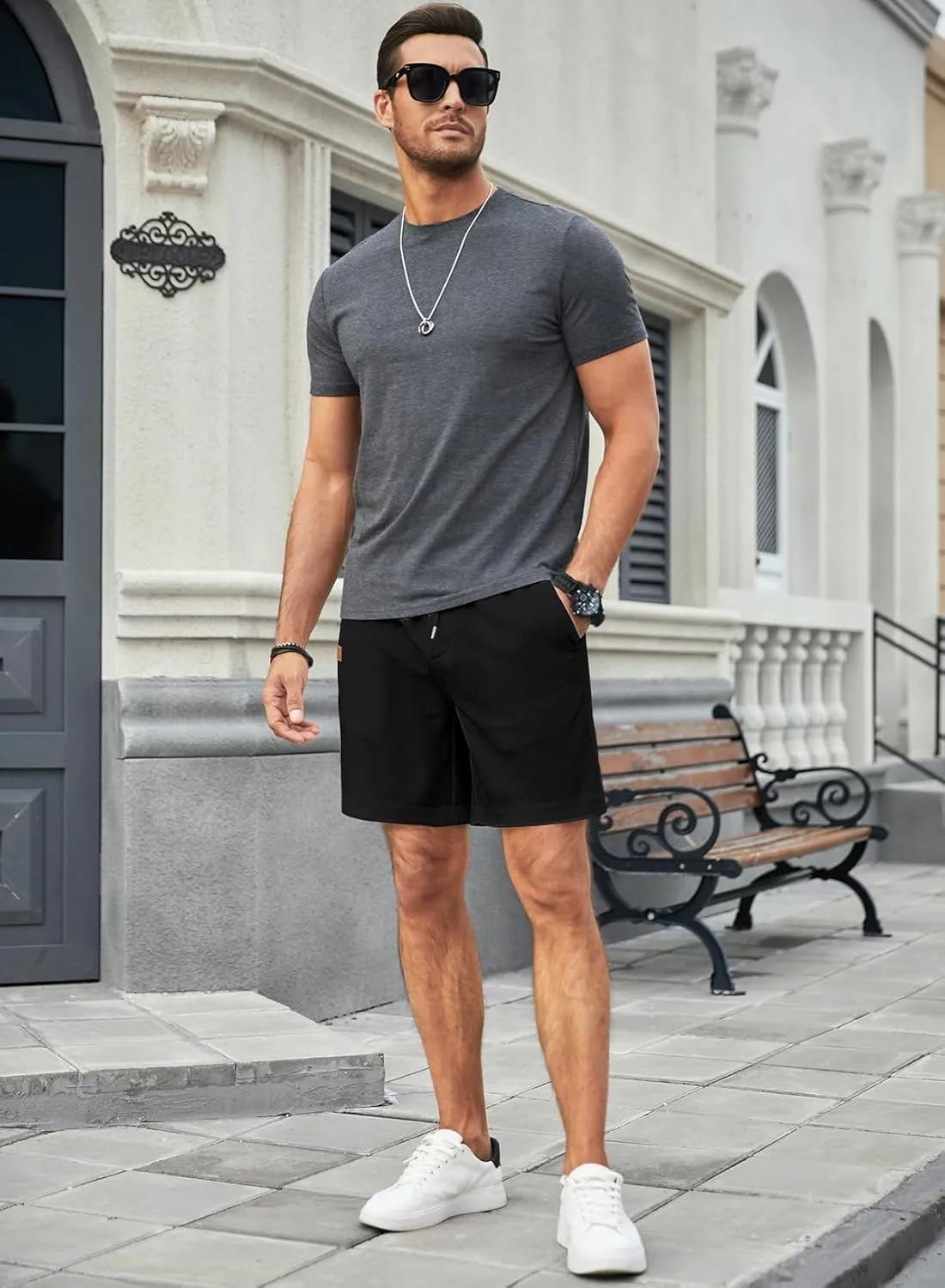 JMIERR Men's Casual 5"/ 7" Shorts Waffle Elastic Waist Drawstring Workout Running Jogging Beach Sweat Shorts with Pockets