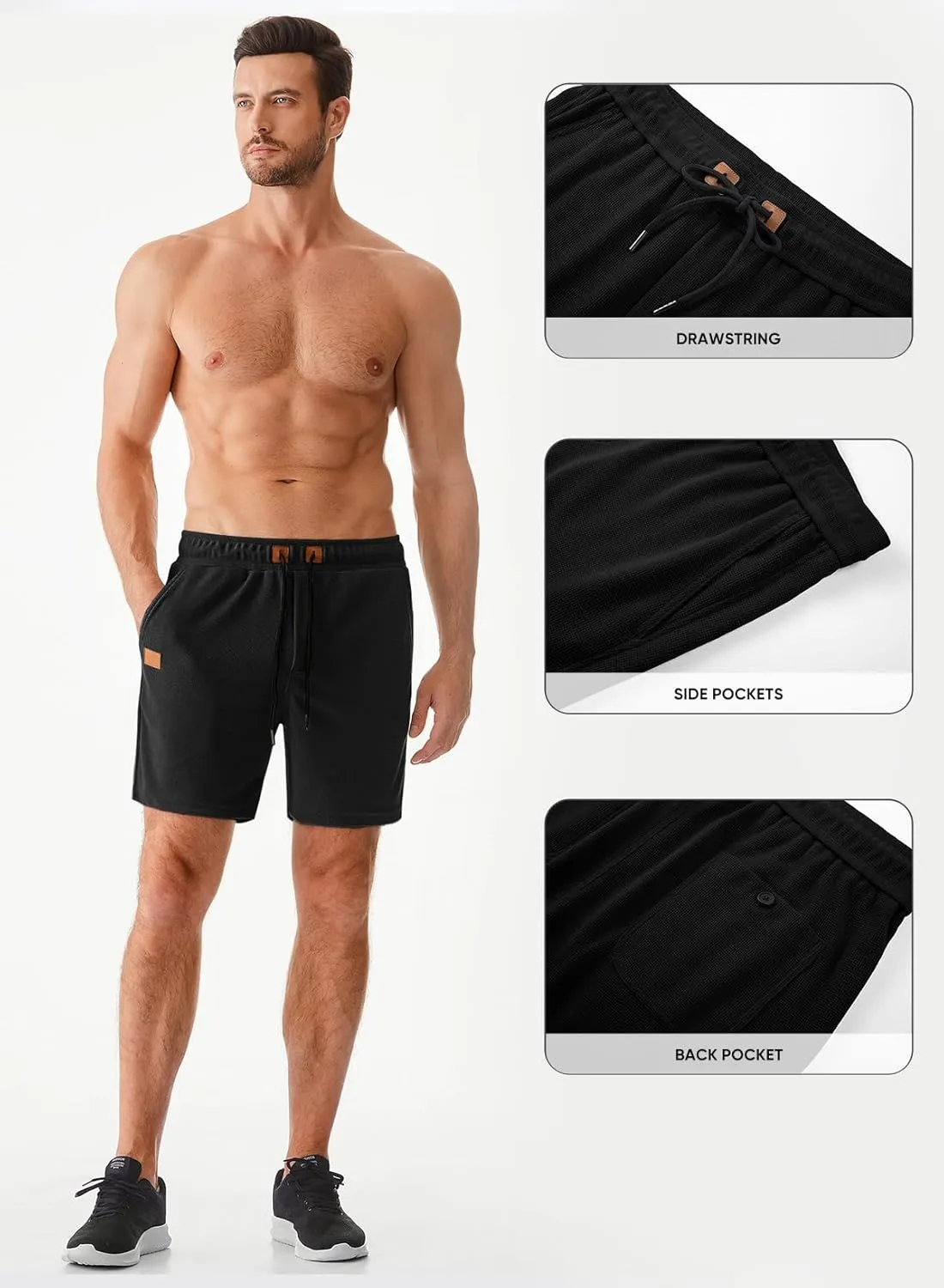 JMIERR Men's Casual 5"/ 7" Shorts Waffle Elastic Waist Drawstring Workout Running Jogging Beach Sweat Shorts with Pockets
