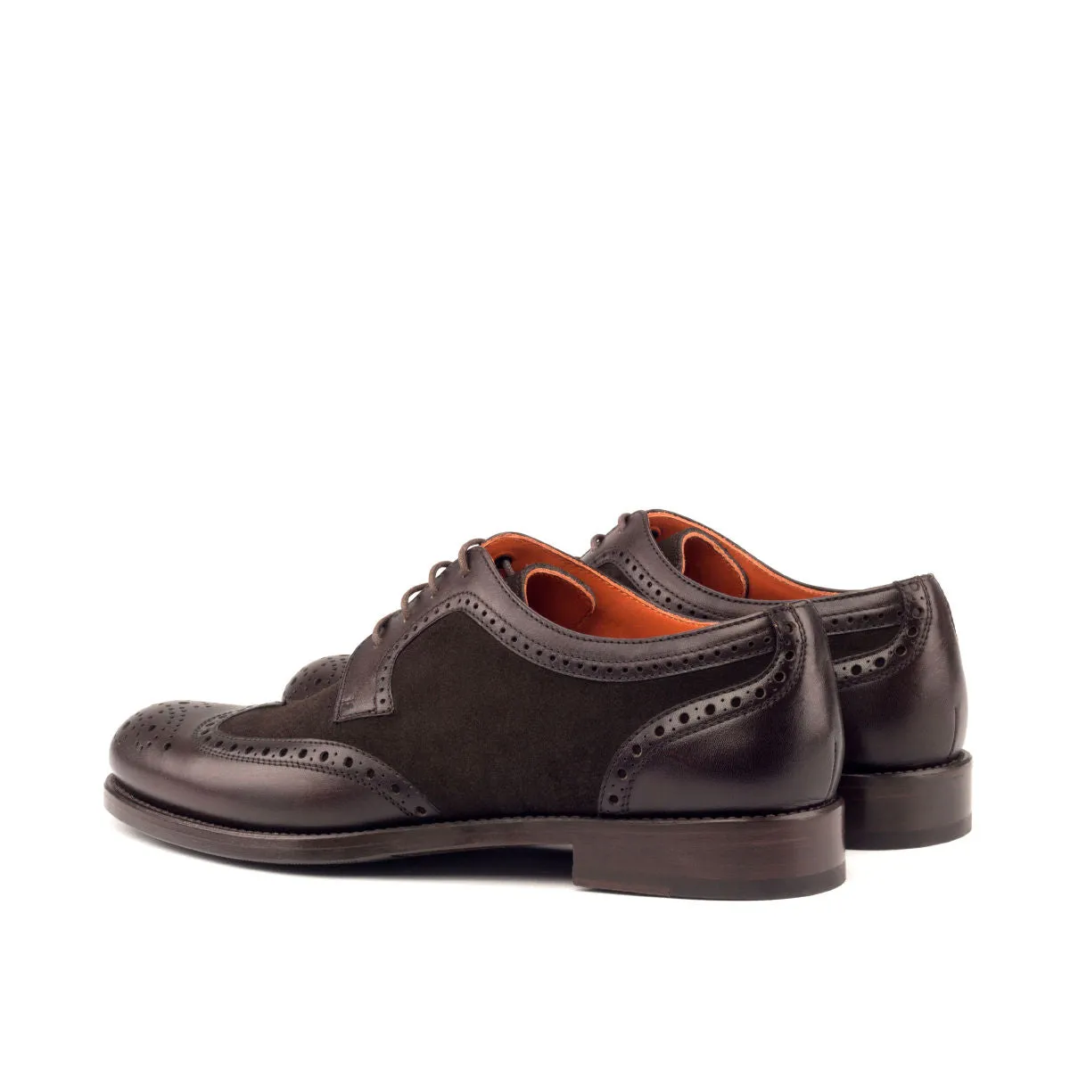 Ladies' Derby Wingtip-Painted Calf, Lux Suede, Dark Brown-Wholesale