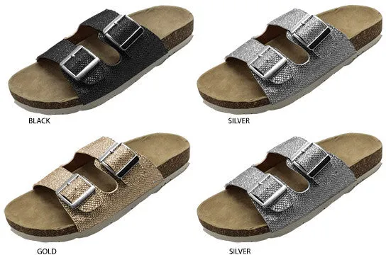 ladies footbed slides with metallic mesh upper Case of 24
