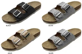 ladies footbed slides with metallic mesh upper Case of 24