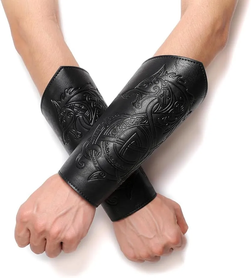 Medieval Leather Bracers Dragon Embossed Viking Leather Bracers Leather Arm Armer Cuff Leather Gauntlet Costumes Accessories