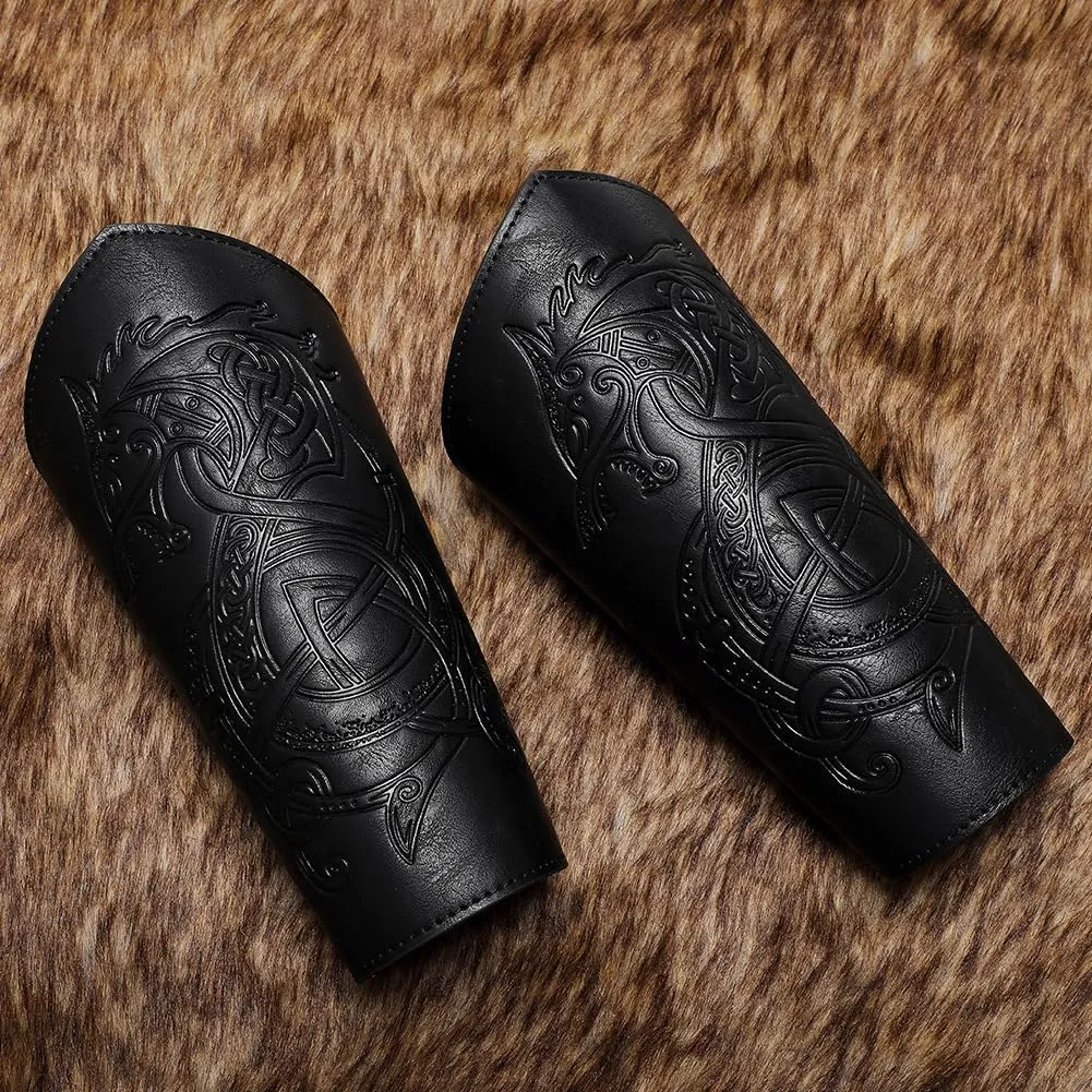 Medieval Leather Bracers Dragon Embossed Viking Leather Bracers Leather Arm Armer Cuff Leather Gauntlet Costumes Accessories