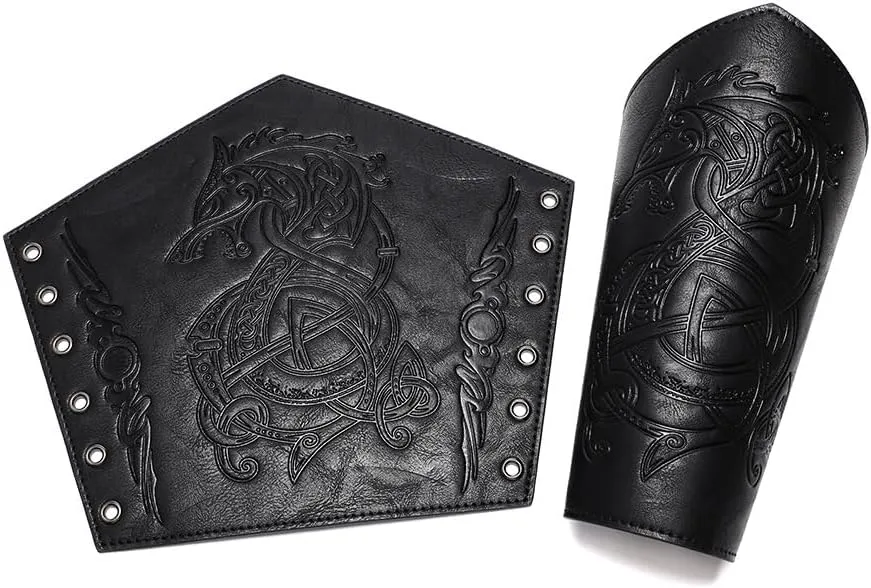 Medieval Leather Bracers Dragon Embossed Viking Leather Bracers Leather Arm Armer Cuff Leather Gauntlet Costumes Accessories