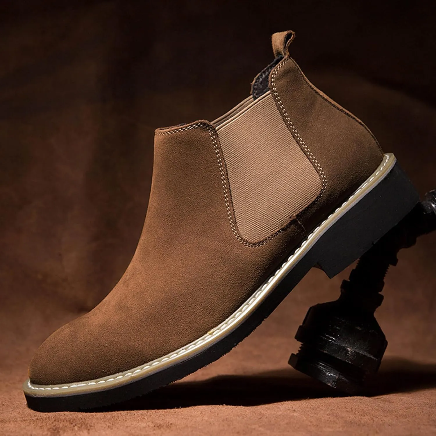Mens and Womens Height Increasing Chelsea Boots - 2.36 Inches Taller, Suede Leather Slip-On Elevator Ankle Boots, Comfortable Formal and Casual Shoes