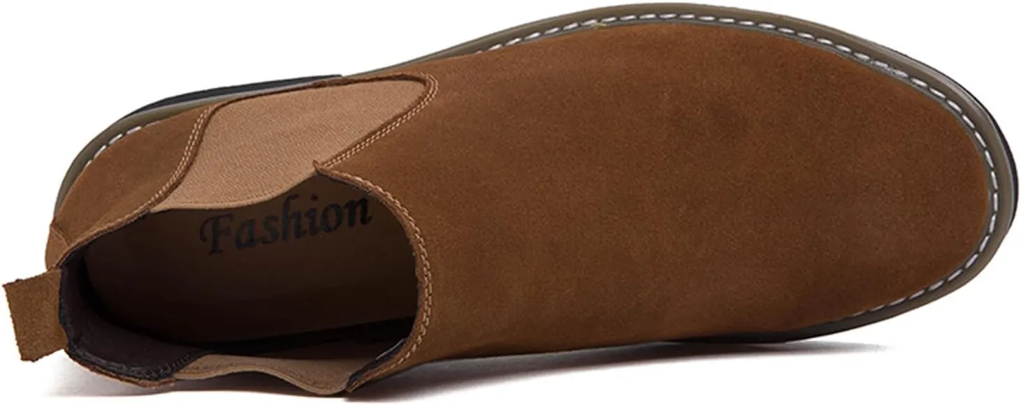 Mens and Womens Height Increasing Chelsea Boots - 2.36 Inches Taller, Suede Leather Slip-On Elevator Ankle Boots, Comfortable Formal and Casual Shoes