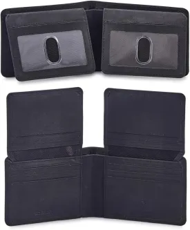 Mens Wallet Real Leather Bifold RFID Blocking High Capacity Card Case with 2 ID Window in Gift Box (Crazy Horse, Black)