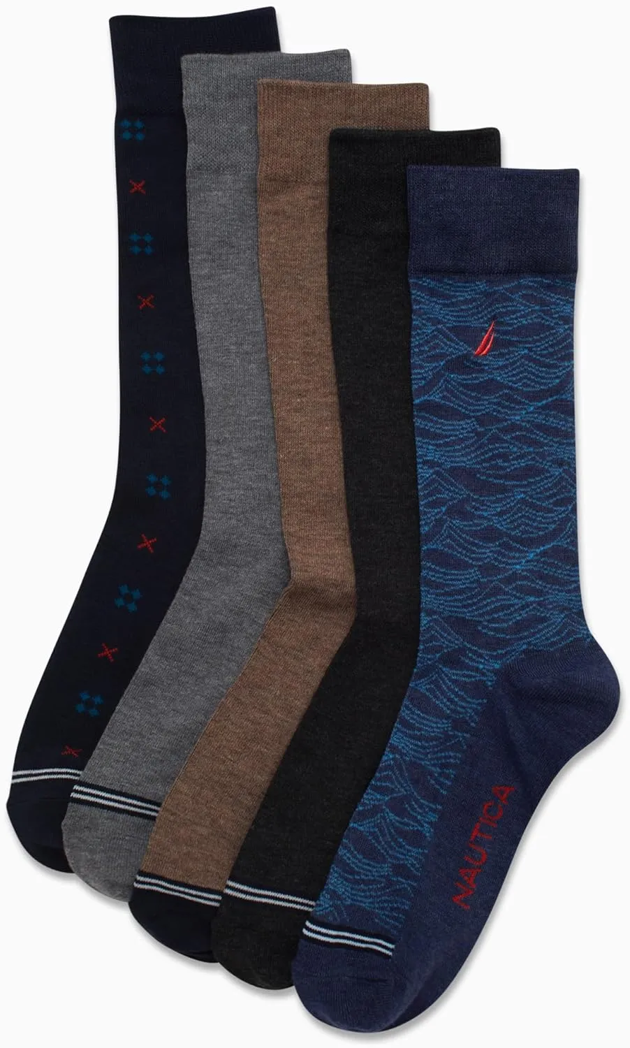 Nautica Mens Dress Socks - 5 Pack Breathable Comfort Stretch Crew-Length Work Socks for Men for Business Formal Wear (6-12.5)