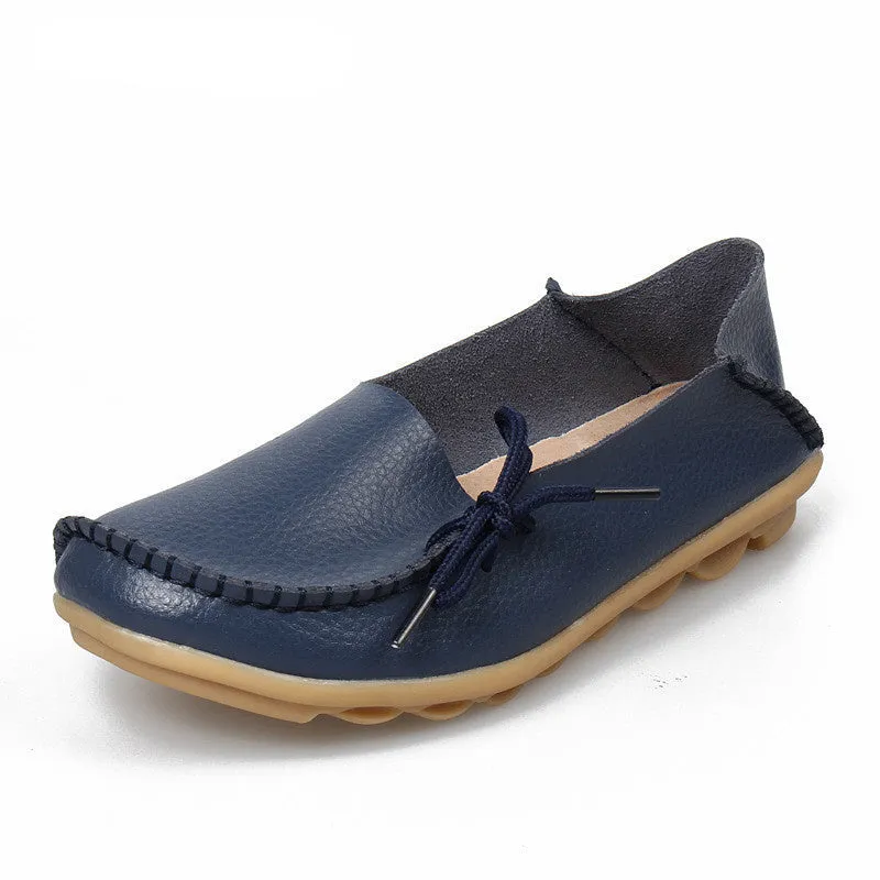 New Moccasins Women Flats Autumn Woman Loafers Genuine Leather Female Shoes Slip On Ballet Bowtie Women's Shoe