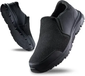 Non Slip Work Shoes for Men&Women, Oil&Waterproof&Slip Resistant Food Service Shoes,All Black Slip on Kitchen Chef Shoes
