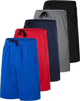 Real Essentials 5 Pack: Men's Mesh Athletic Basketball Shorts Quick Dry Activewear with Pockets