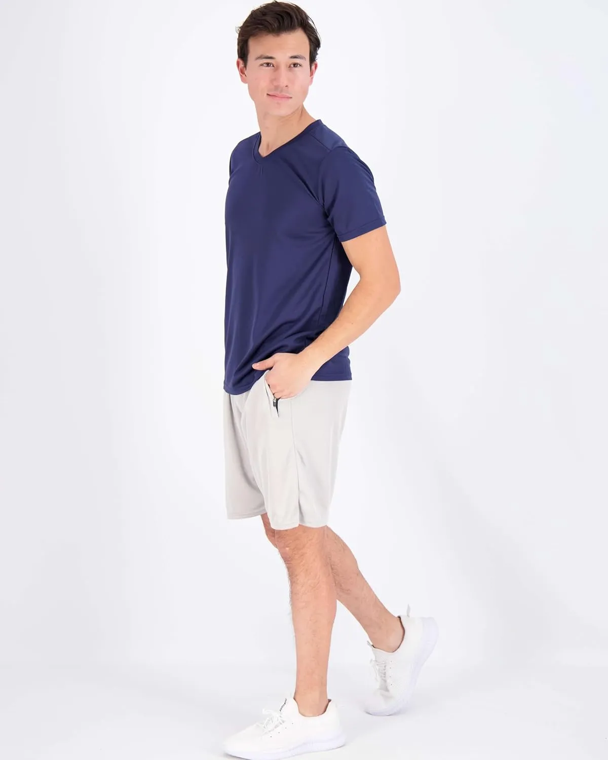 Real Essentials 5 Pack: Men's Mesh Quick Dry Short Sleeve V-Neck T-Shirt - Athletic Performance (Available in Big & Tall)