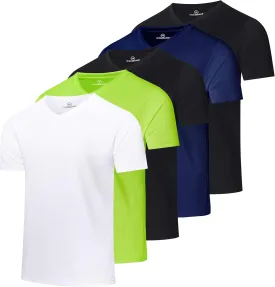 Real Essentials 5 Pack: Men's Mesh Quick Dry Short Sleeve V-Neck T-Shirt - Athletic Performance (Available in Big & Tall)