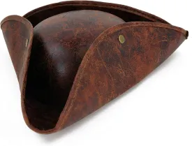 Skeleteen Faux Leather Pirate Hat - Brown Distressed Leather Colonial Style Tricorn Hat