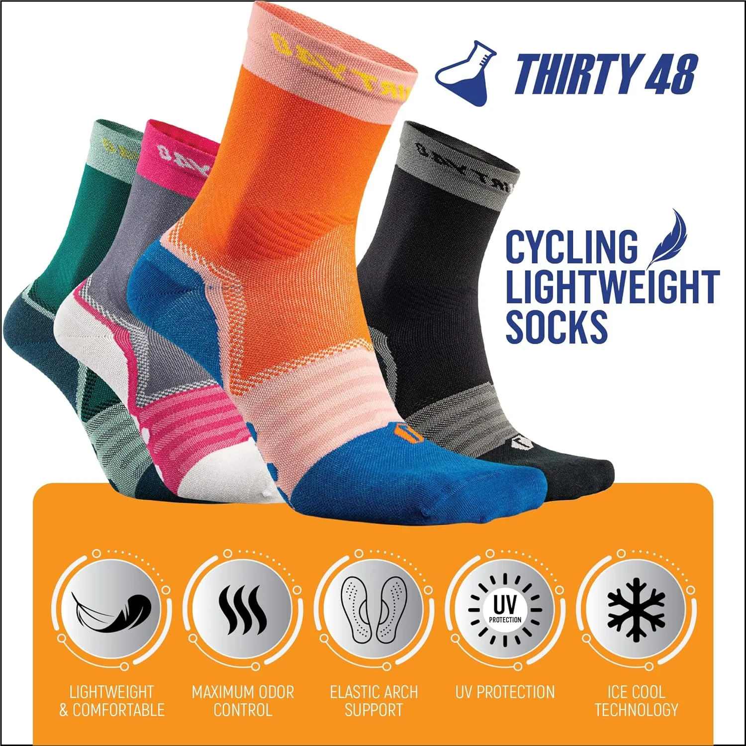 Thirty48 Cycling Socks with S.Caf?? Fabric, Odor Resistant, UV Protection, Quick Drying